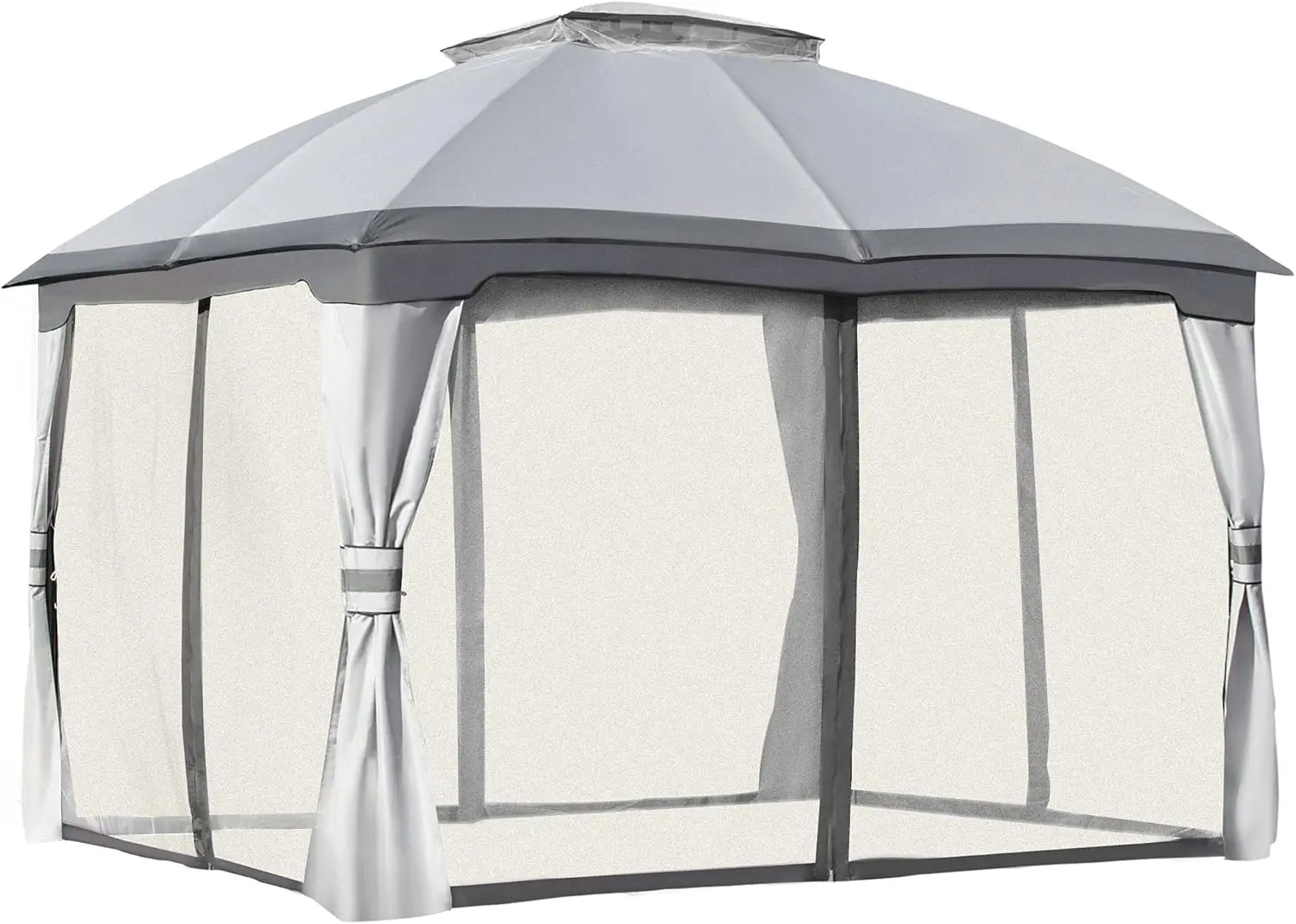 

10' x 12' Outdoor Gazebo, Patio Gazebo Canopy Shelter w/Double Vented Roof, Zippered Mesh Sidewalls, Solid Steel Frame, Grey