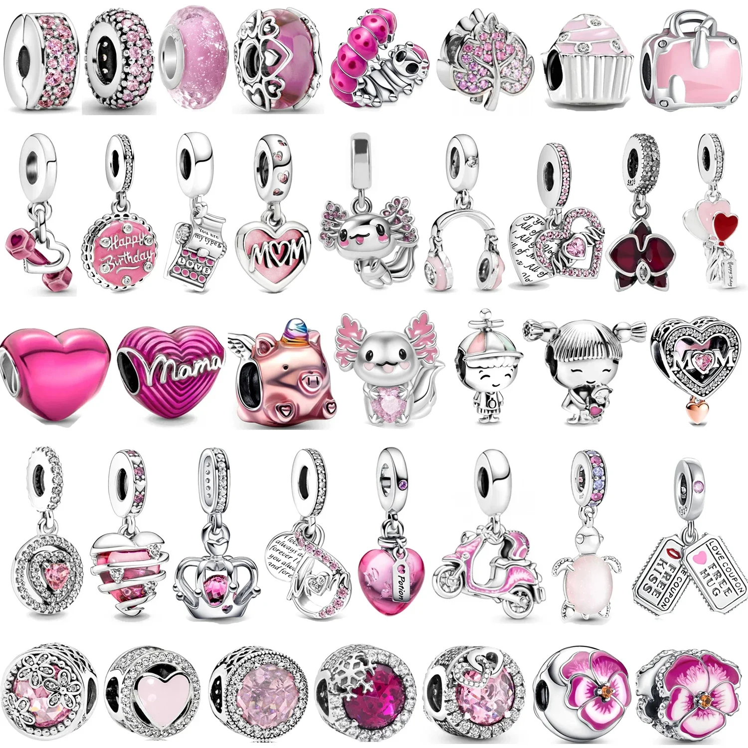 

NEW Authentic 925 Sterling Silver Pink Original Charm Love Potion Murano Glass Heart Dangle Beads Fit Pandora Bracelet Jewelry