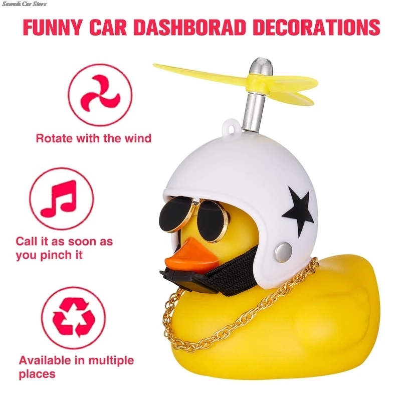 2PCS Cute Motorcycle Wind-breaking Duck Small Yellow with Helmet Airscrew Cycling Decoration Ornament Decor