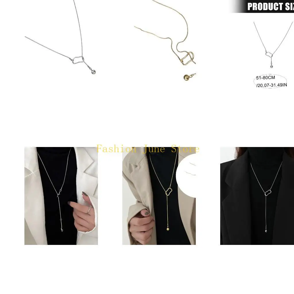 N5KA Fashionable Silver Gold Bead Necklace Versatile Alloy Jewelry Neckchain Adjustable Length Clavicle Chain Gift
