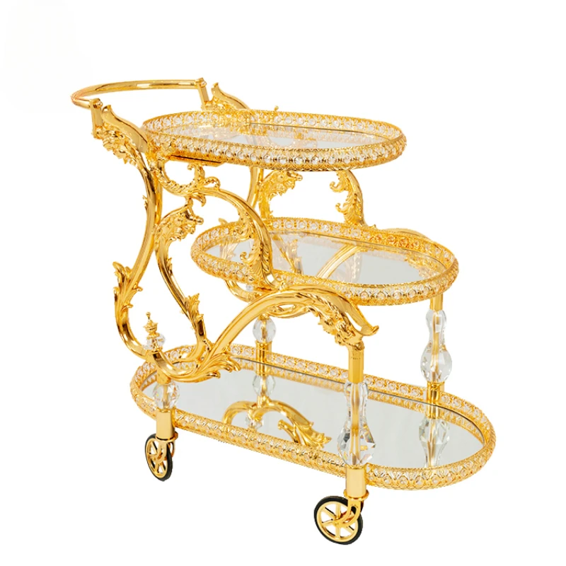 Custom Wholesale Exquisite Luxury Three Layers Transparent Gold Acrylic Bar Cart