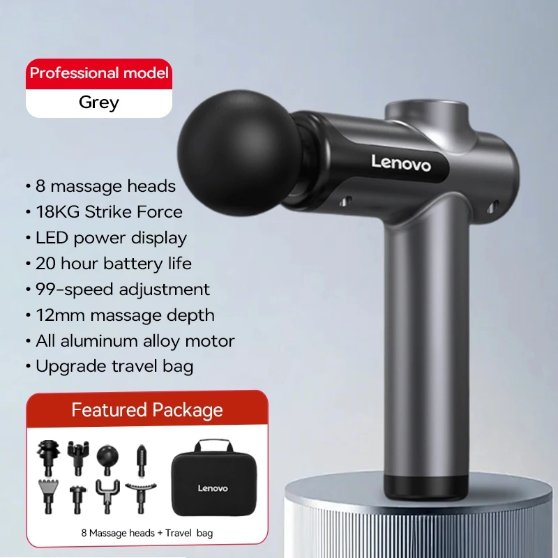 Lenovo krachtig draadloos massagepistool 8, massagekoppen, oplaadbaar, schouder, nek, taille, been, elektrisch fasciapistool
