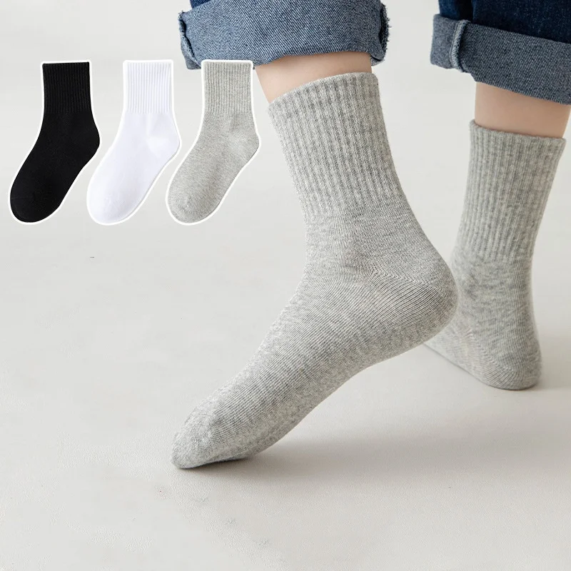 Lawadka 5Pairs/lot Children's Socks For Girls Boys Cotton White Black Gray Socks For Kids Spring Autumn Student Sport Sock 3-13Y