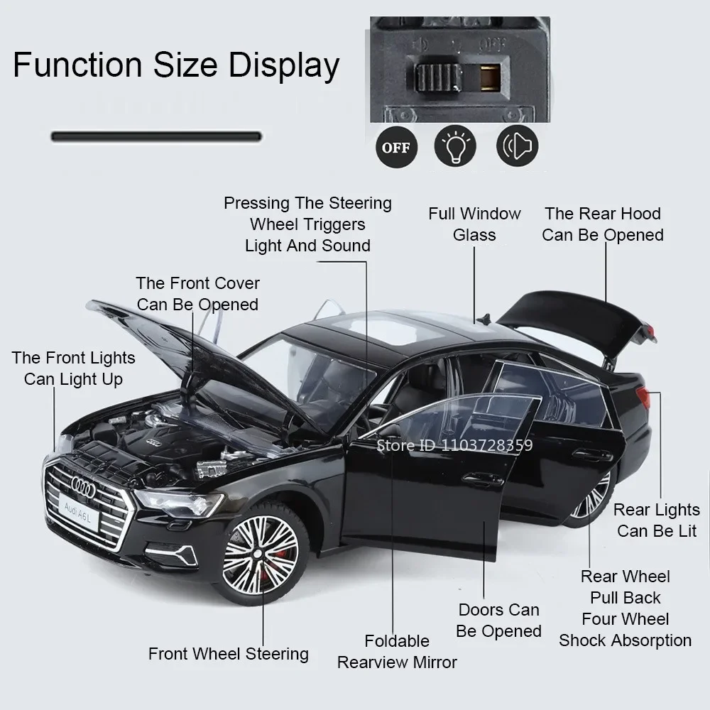 1:24 escala modelo de brinquedo rs7 sportback carros liga diecast a6l veículos em miniatura som luz portas abertas puxar para trás modelos ornamento