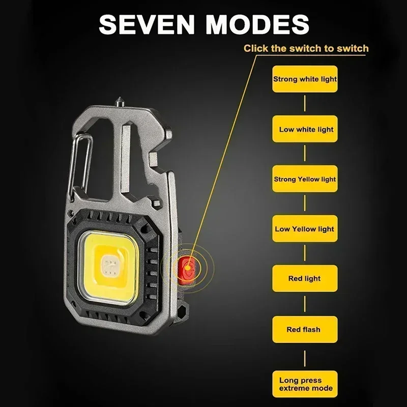 Heinast LED Portable Keychain Flashlight Outdoor Camping COB Work Light Emergency Lighting With Window Hammer Bottle Opener Lamp