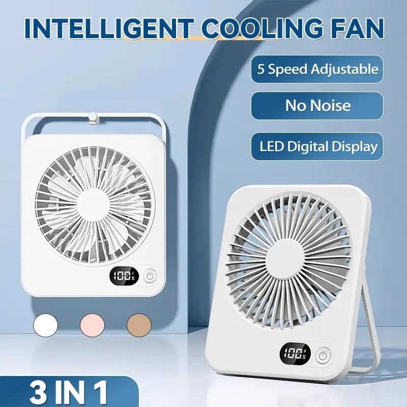 Portable Rechargeable Foldable Desktop Fan Type-C，Speed Adjustment Strong Wind Low Noise LED Power Display Convenient