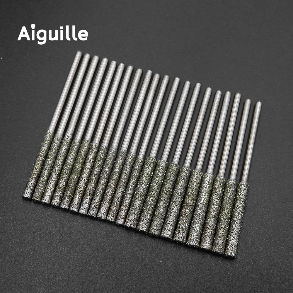 Aiguille Diamond Cylindrical Grinding Head Straight Shank  3mm Shank 46# 100pcs for Stone Drilling Grinding and Finishing