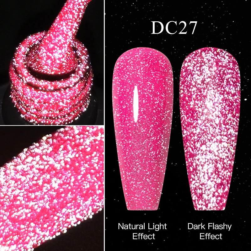 Hot Pink Reflective Gel Nail Polish Sparkling Laser Glitter Super Flash Semi Permanent Soak Off UV Gel Varnish Long Lasting Nail