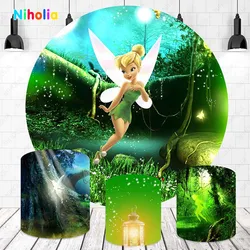 Disney Tinker Bell Background For Girls Birthday Party Elf Fairy Green Round Photography Photo Backdrop Circle Elastic Cylinde