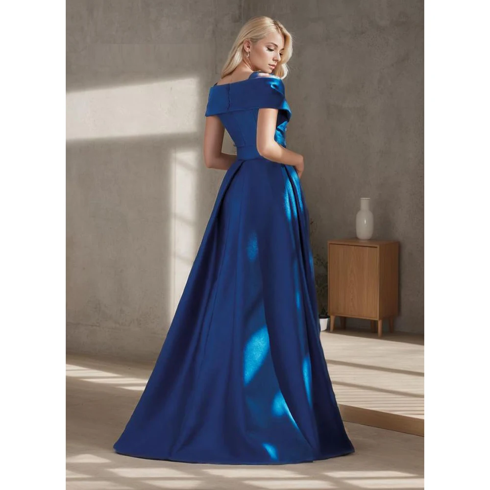 Blue Off the Shoulder Evening Dress Appliques Floor Length Sweep Train Gowns Special Occasion Pretty Women Prom Dresses 2024