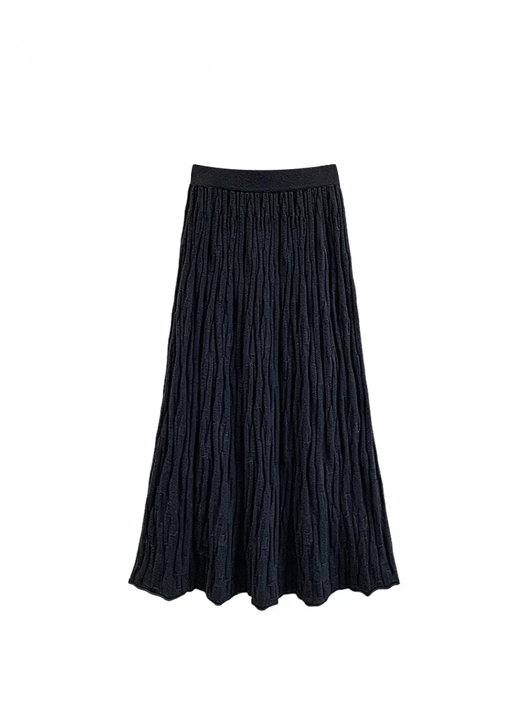 

Юбка-миди трапециевидной формы с высокой талией для женщин больших размеров, универсальное тело грушевого типа, свободный крой, повседневная шерстяная хлопковая смесь длиной до колена