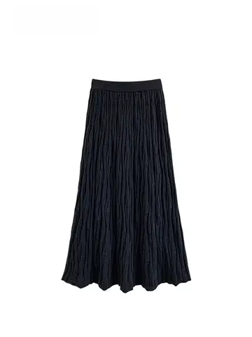 A-Linien-Midirock mit hoher Taille für Damen in Übergröße, Birnenapfen-Körper, vielseitig, lockere Passform, lässige Woll-Baumwollmischung, knielang