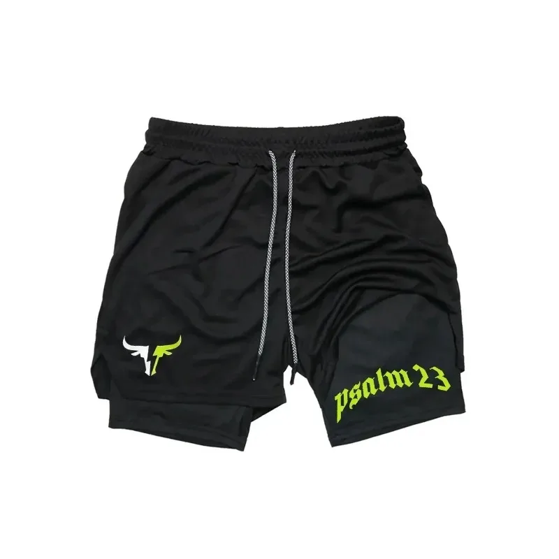 Sommerliche Street-Style Doppellagige Sportshorts mit Stier-Print, Atmungsaktiv und Schnelltrocknend, aus Weichem Polyester-Gewebe