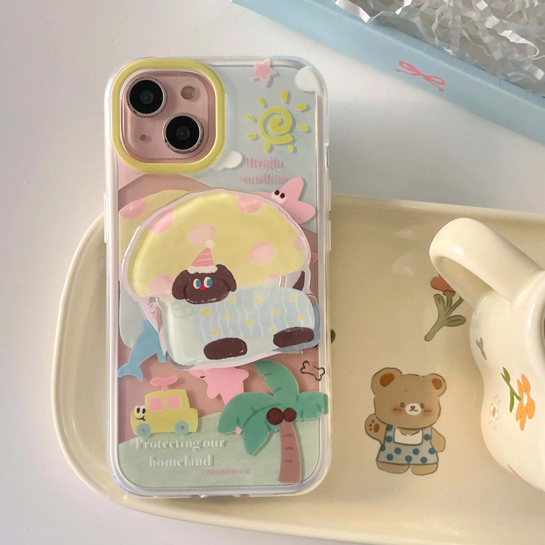 Summer Cartoon Puppy Fishes Colorful Shell For Iphone 15 Pro Max 14Pro 15promax 13 14 Cute Stand Holder Magnetic Phone Case