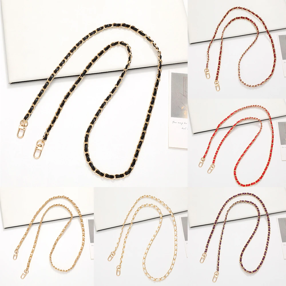 PU Leather+Metal Chain Shoulder Bag Strap Or Women Fashion Phone Case Chain All-match Crossbody Leather Strap For Handbag