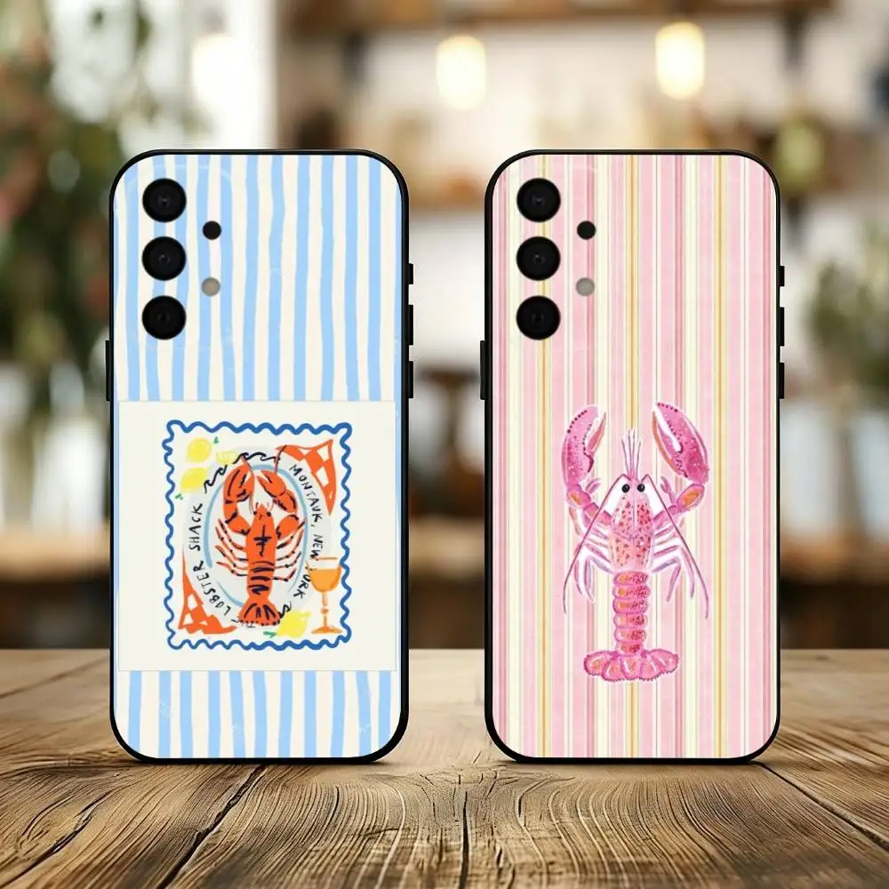 L-Lobster On S-Stripes Ocean  Phone Case For Samsung Galaxy A73,A72,A71,A70,A53,A52,A51,Soft Silicone Black Cover