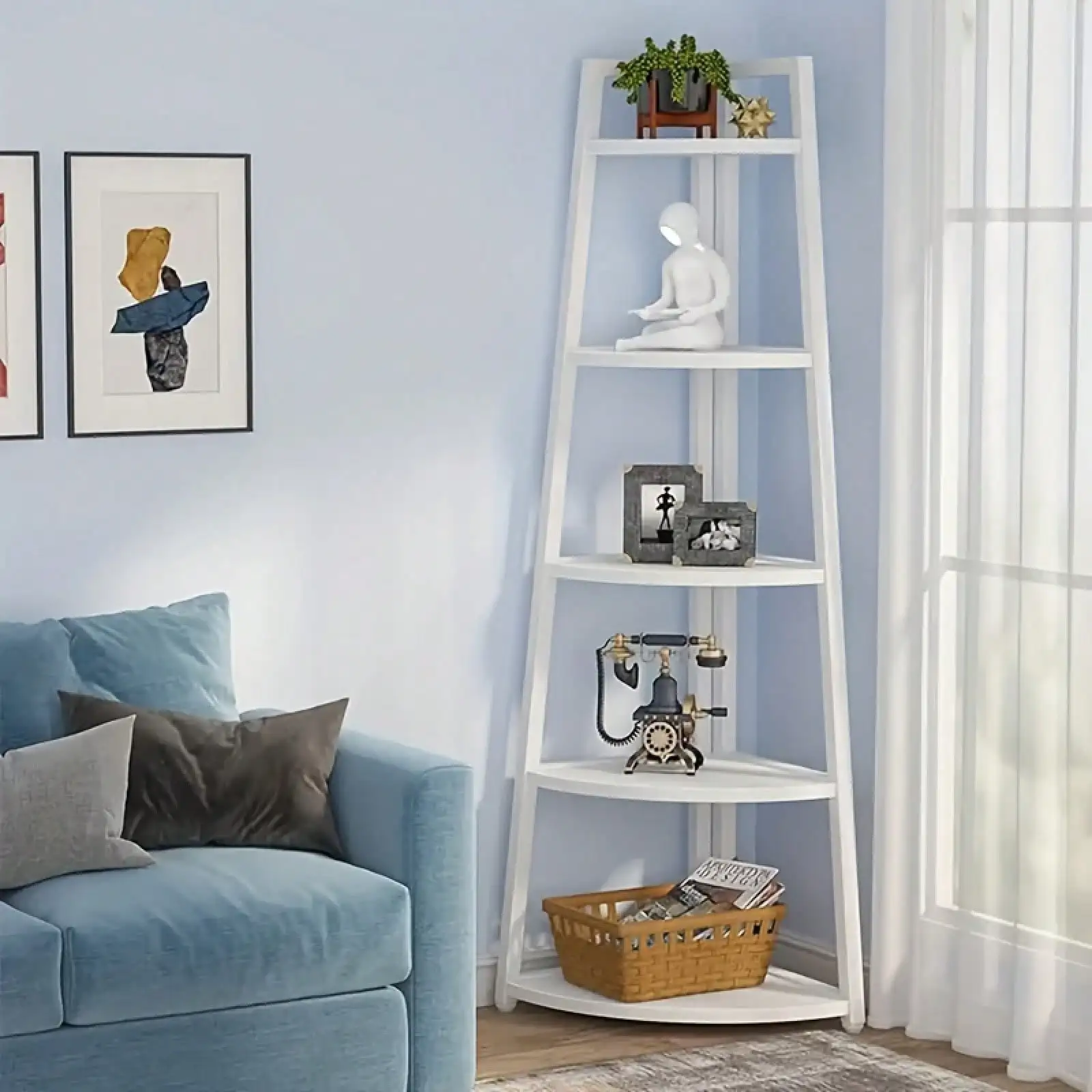 

5-Layer Corner Bookshelf, Heavy-Duty Space-Saving Bookshelf, Multi-Functional Bookshelf Unit, Bohemian Style Bookshelf, Durable