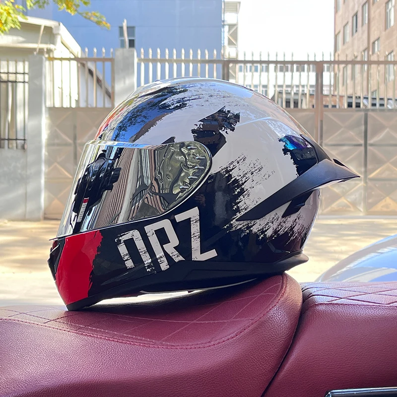 ORZ motorcycle helmet off-road four seasons personality locomotive big tail full face helmet capacitor DOT