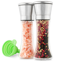 Stainless Steel Salt and Pepper Grinder Set - Pepper Mill & Salt Mill with Adjustable Coarseness - Glass Spice Shakers