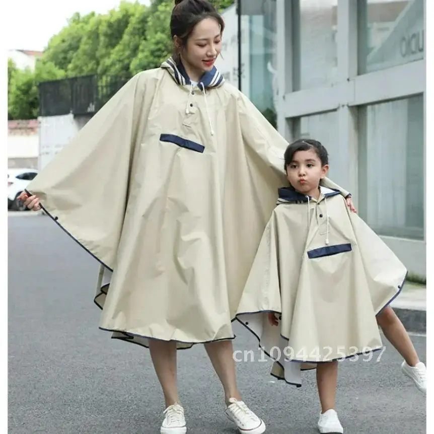 Korean Style Parent Child Rain Poncho with Bag Waterproof Raincoat for Kids Girls Students Raincoat With Schoolbag Space 판초우의 비옷