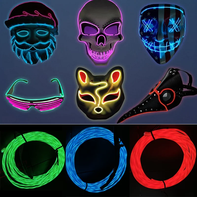 New Flowing Running EL Wire Strip Battery USB Switch Neon Glowing String Lights DIY Rope Tube Halloween Blacklight Multicolor