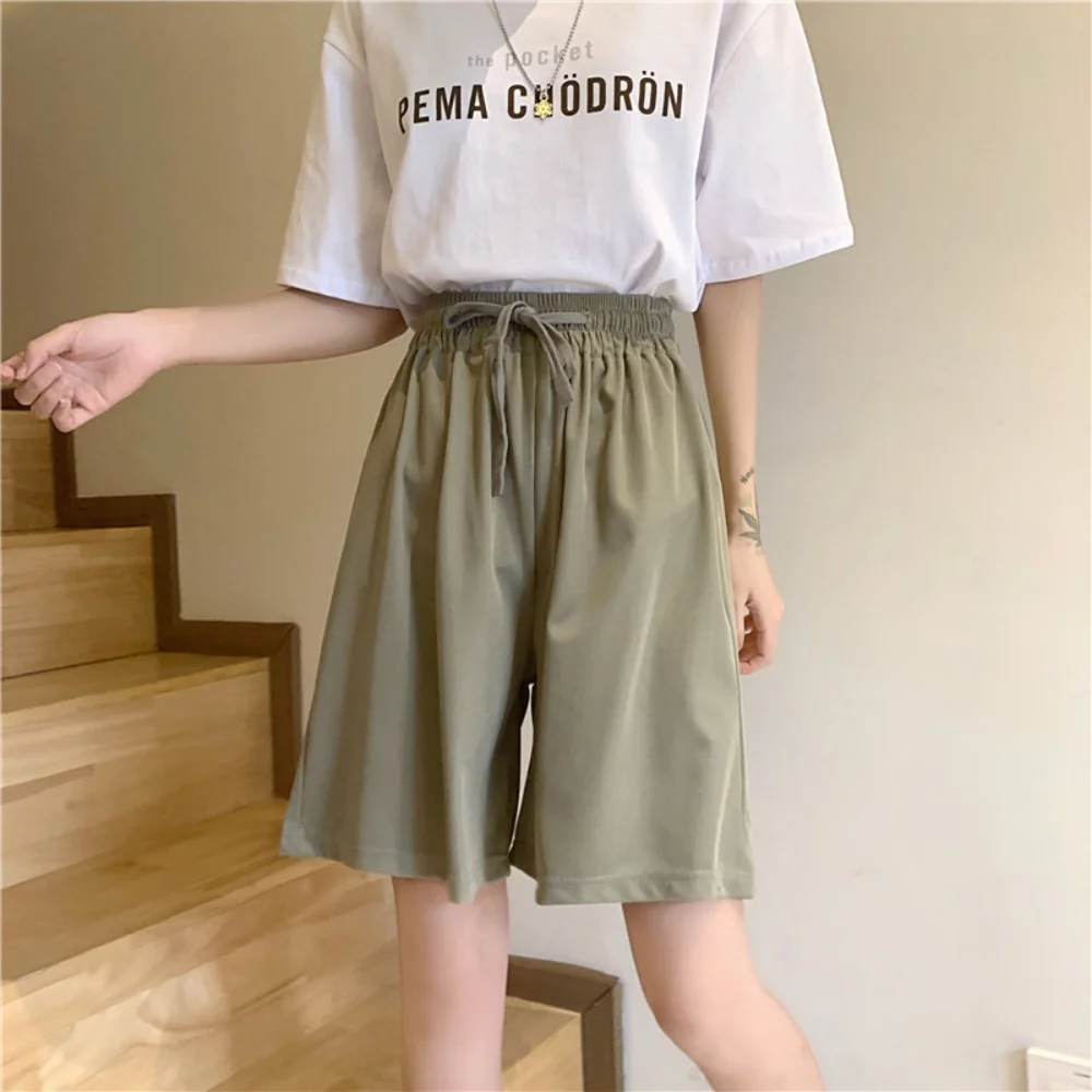 New Summer Ice Silk Loose Women\'s Shorts Large Size Sports Short Pants High Waist Wide Leg Knee Length Shorts Fashion Hot Pants