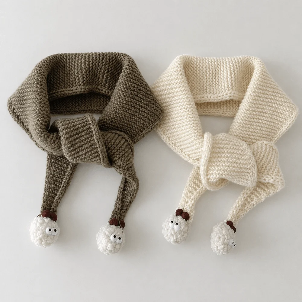 Fashion Windproof Kids Knitted Scarf Autumn Winter Keep Warm Fluffy Ball Neckerchief Thick Soft Short Neckerchief Outdoor Use