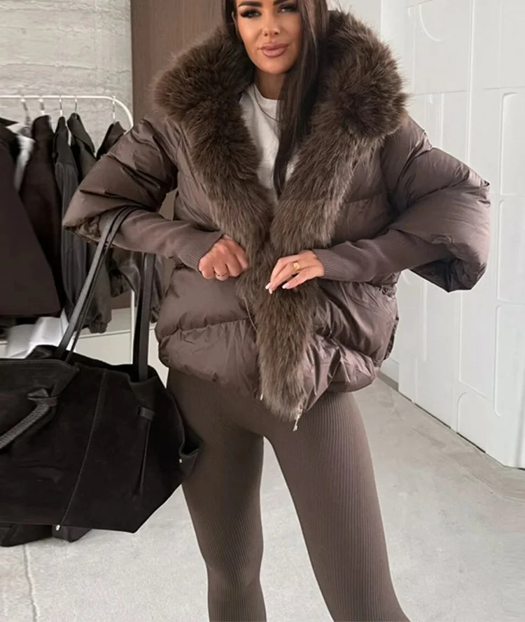 

Vintage Fur Patchwork Hooded Cotton Coats Women's Solid Zippers Full Sleeved Warm Overcoats 2025 Winter New Female Outwears