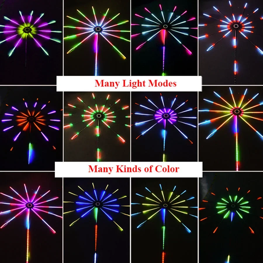 Rgb mutável fogo de artifício luz da corda sincronização música natal starburst fada guirlanda luz festa ao ar livre decoração iluminação do feriado