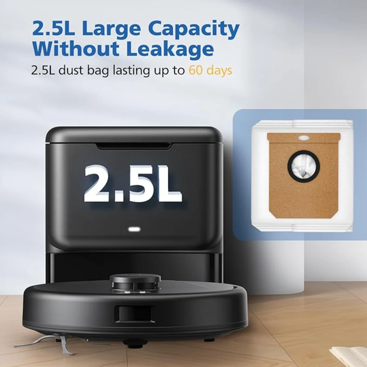 أكياس غبار كبيرة سعة 2.5 لتر مناسبة للمكنسة الكهربائية الروبوتية Eufy L50 SES L60 SES مع محطة فارغة ذاتية، أكياس لهاير H9+، منظف منزلي كونجا