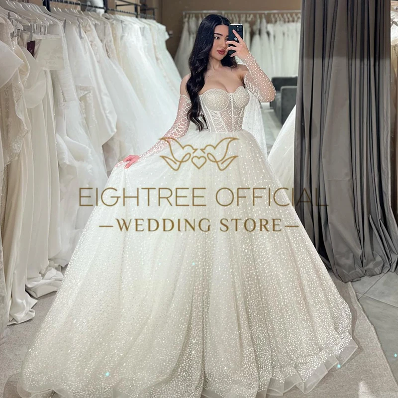 Eightree Elegant White Princess Wedding Dresses Sweetheart Glitter Wedding Gowns Boho Beach Bridal Ball Prom Dress Custom Size