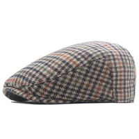 British Men Vintage Beret Hat Winter Retro Tweed Plaid Painter Peaked Cap