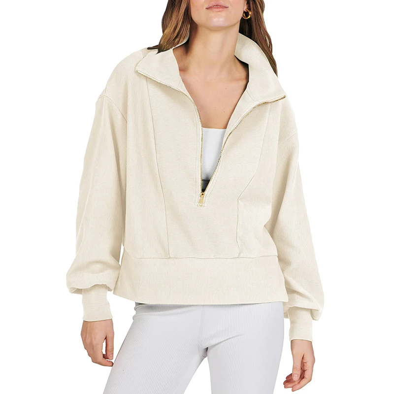 Women's Half Zip Sweatshirt Long Sleeve Tops Autumn Winter Casual Loose Lapel Pullover Sports Tops Jacket  Fashion Blouse Coat