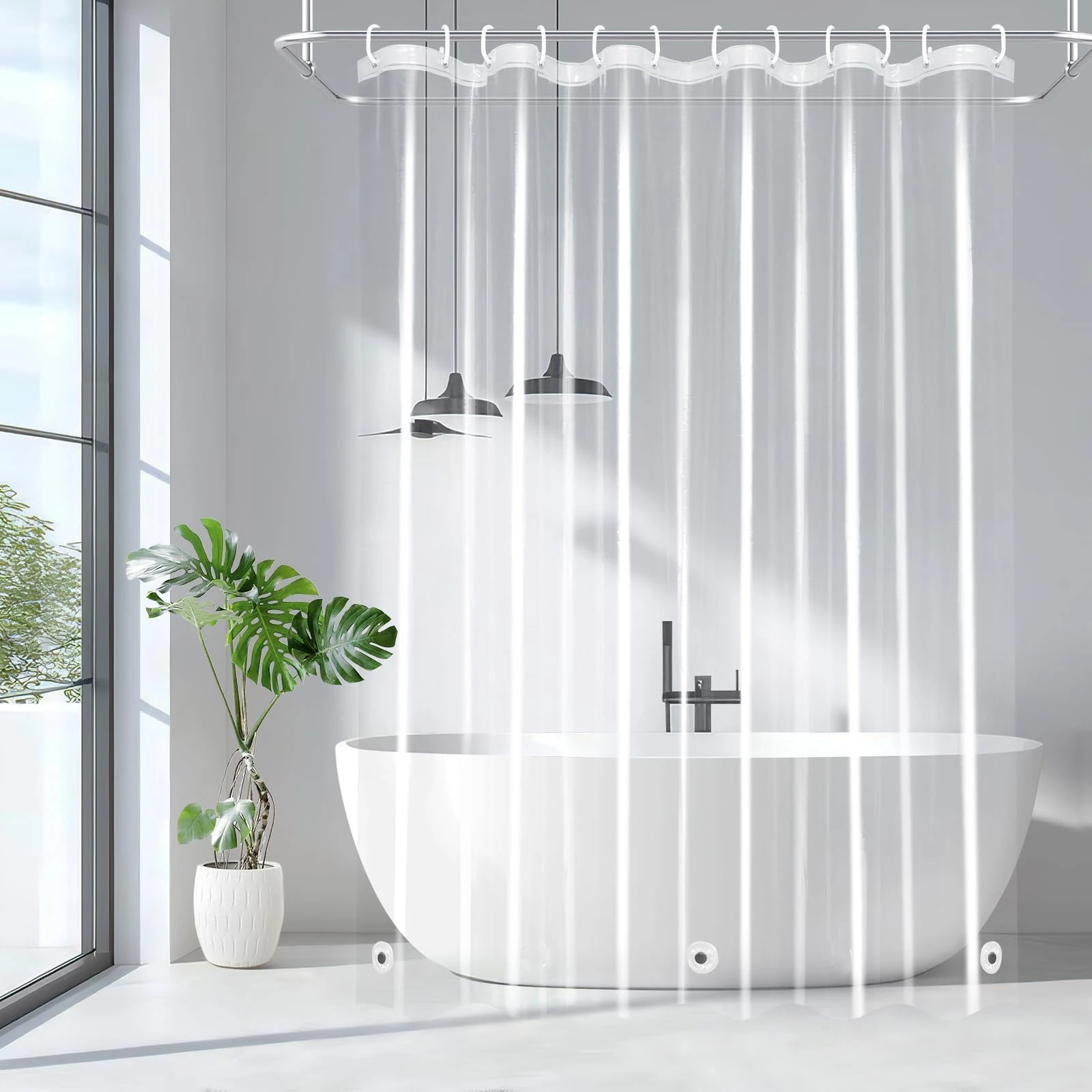 1 Stück Wasserdichter Transparenter Duschvorhang mit Bodenmagneten Leichter Kunststoff Durchsichtiger Duschvorhang-Einsatz für Badezimmer – Detail 1