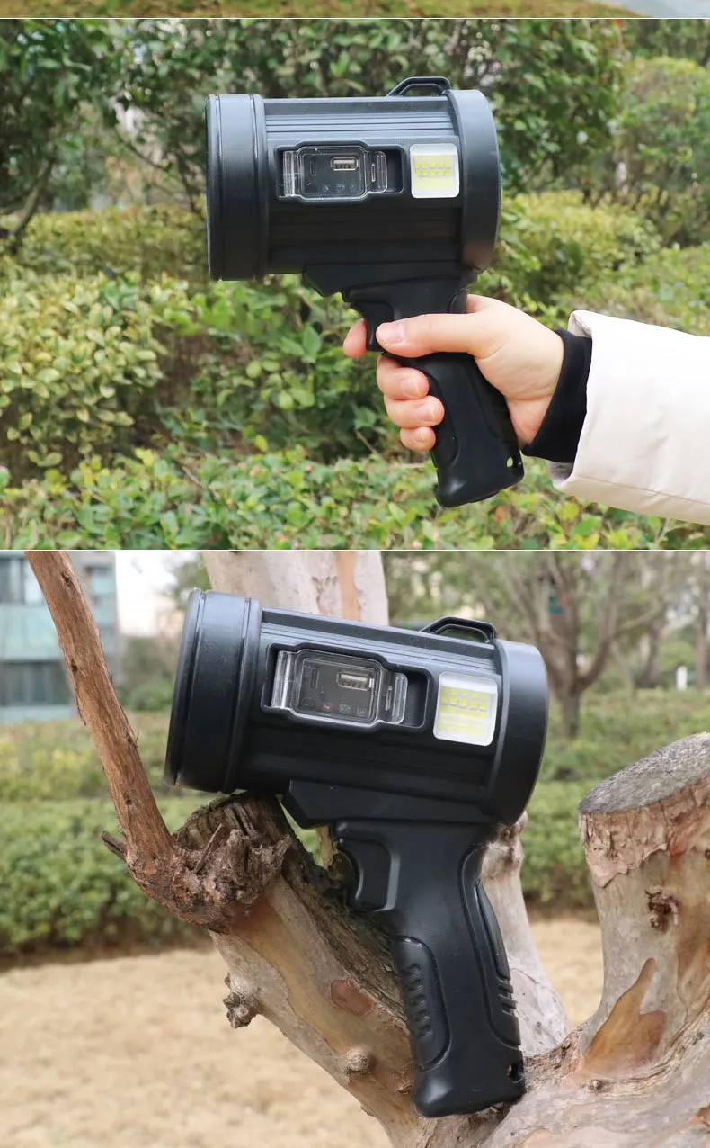 Handheld searchlight solar charging side light LED glare portable light patrol fishing camping light