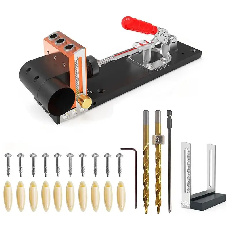 

AEE4-1Set Pocket Hole Jig Kit Pocket Screw Jig Woodworking Tool +3 Drilling Hole Tools