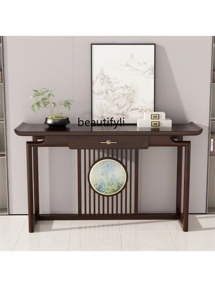 Customized New Chinese Style Solid Wood Console Tables Partition Wall Lobby Strip Table Household Light Luxury Side View