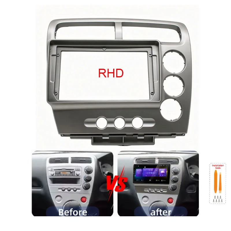 For Honda Civic EP3 2003 9 Inch RHD Car Radio Fascia Frame Dashboard Trim Panel
