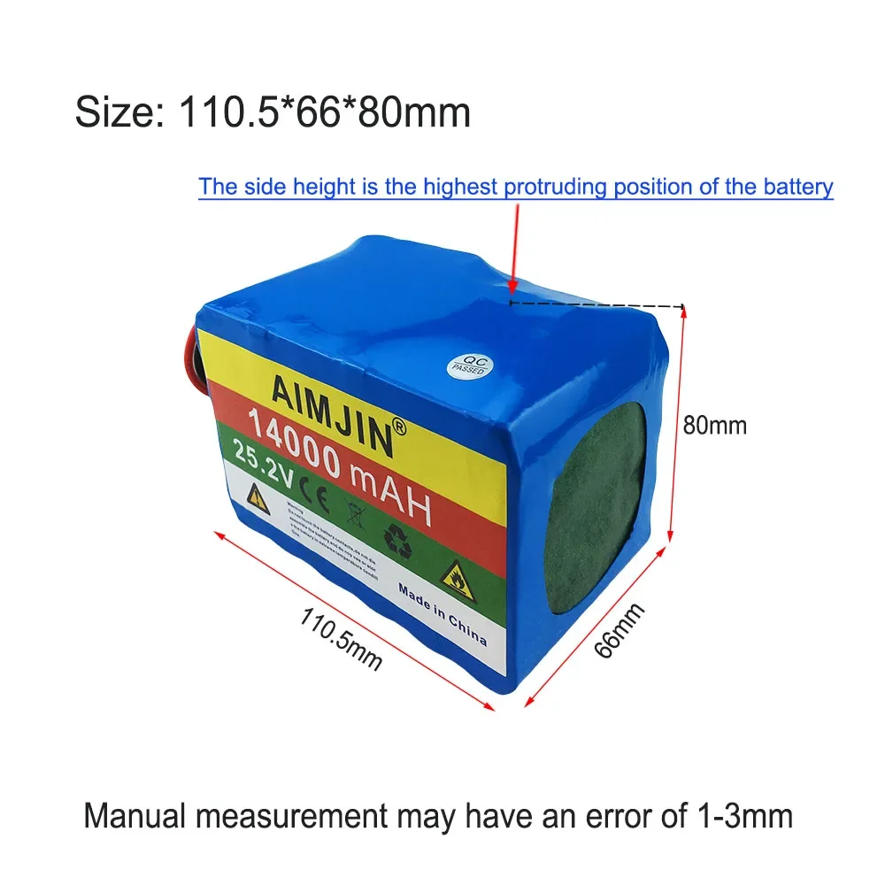 Alta capacidade 25.2V 14000mAh 18650 bateria de lítio 6S4P BMS bateria de energia