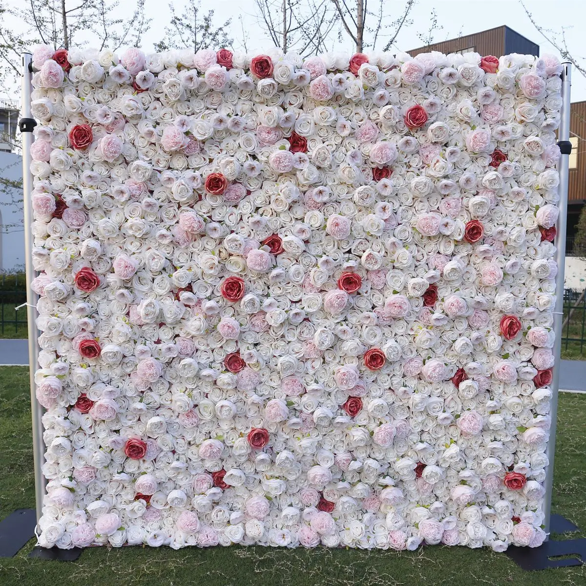 

Outdoor Wedding Backdrop 3D Pink-White Curtain Cloth Flower Wall Rose Hydrangea Arrangement Floral Event Party Reception Props