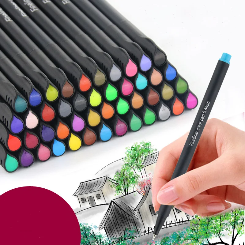 Color Fineliner Caligraphy Pen Set 24/36/48/60/100 Ink Felt Colouring Porous-Point Pens 0.4mm Tip Fine Liner Art Marker Drawing