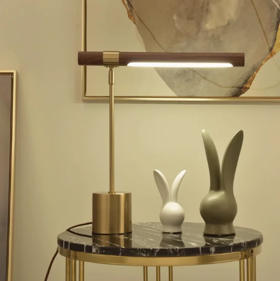 Simple gold medium and long bedroom desk lamp, iron + glass material, hotel use