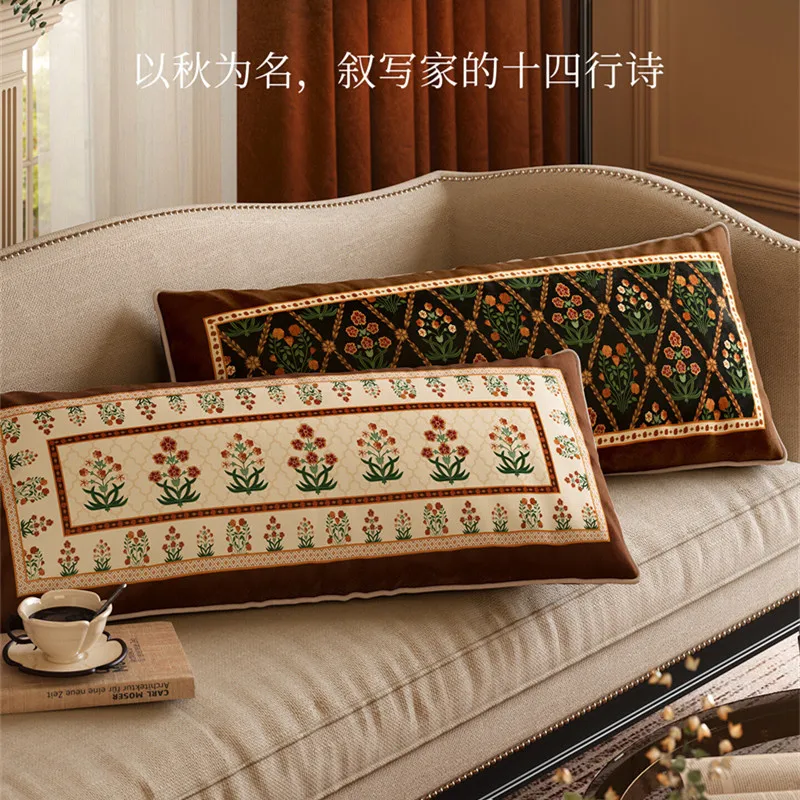 Floral Throw Pillow Cover Luxury Velvet Cushion Cover Zippered Rectangular Pillowcase for Sofa Couch Bedroom Home Decor 30x70cm