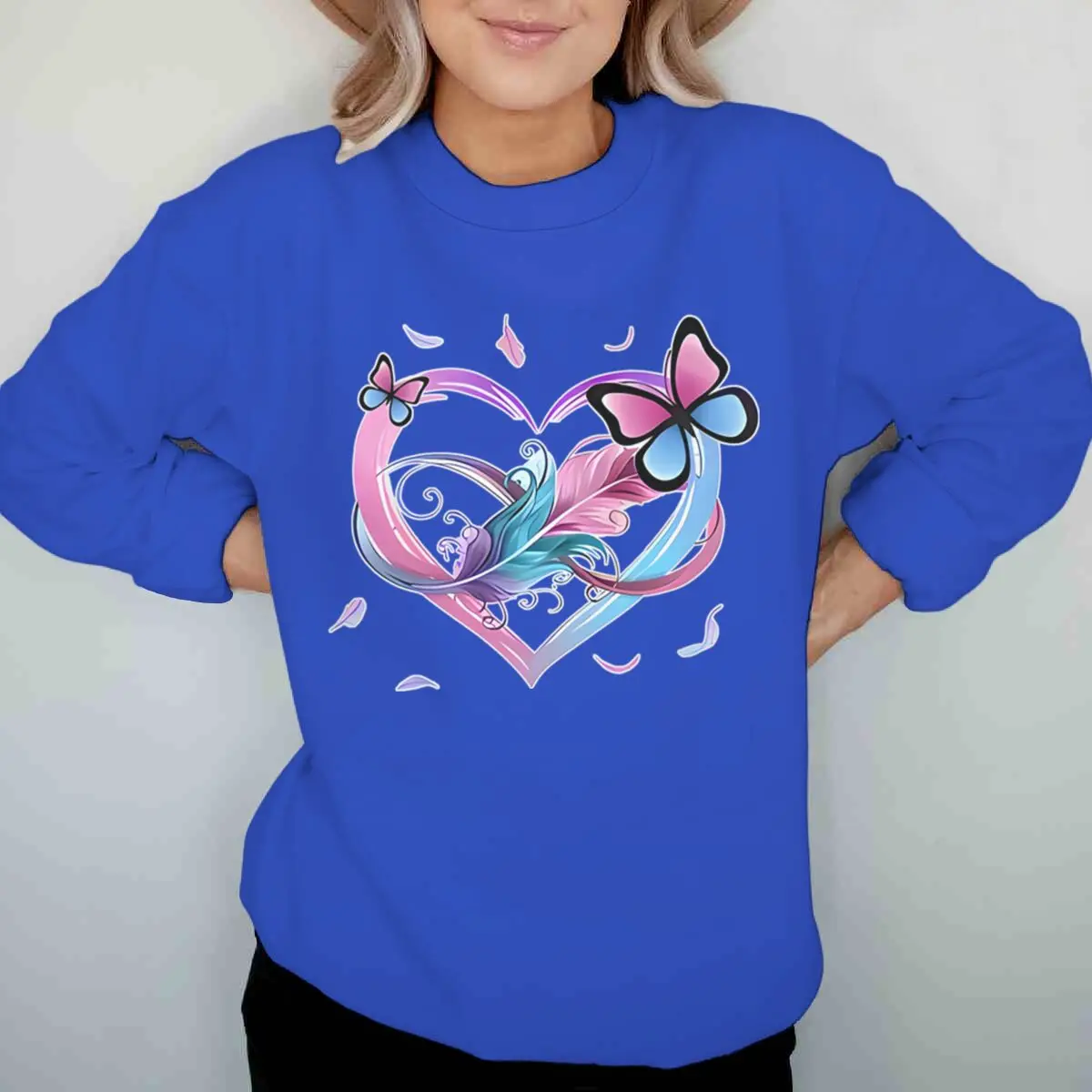 Sudadera con estampado gráfico de corazón y mariposa para mujer, jerséis de manga larga, trajes con diseño Floral de mariposa, sudaderas para mujer