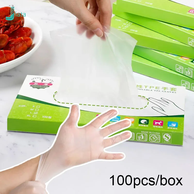 100pcs Disposable Tpe Gloves, Food Grade Thickened Disposable Gloves, Suitable For Cooking Cleaning BBQ Kitchen Things