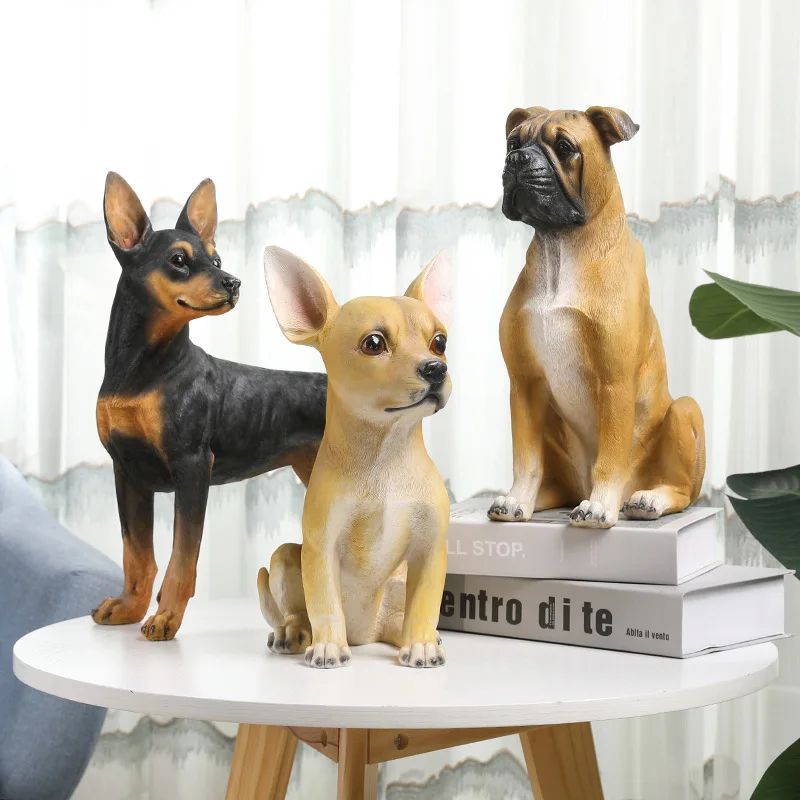 Doberman Pinscher Chihuahua Dog Statue Simulated Animal Ornaments Creative Puppy Sculpture Desk Room Aesthetic Decor