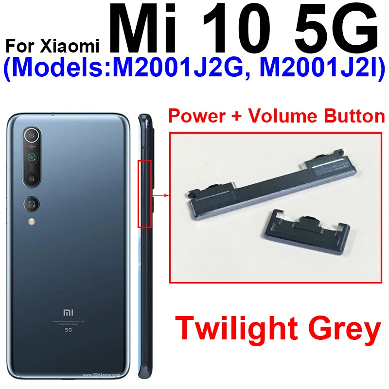 Power Volume Buttons For Xiaomi Mi 10 10Pro 10 10T Lite 10Ultra ON OFF Power Volume UP Dowm Side Button Keys Spare Repair Parts