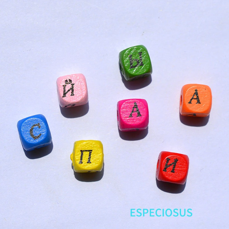 DIY Jewelry Accessories Multi Color Painted Wood Letter beads 10MM Russian alphabet Squre Spacer Children handcraft Departments