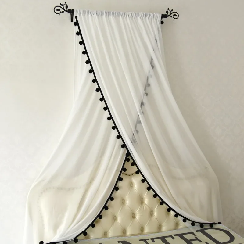 Medieval style bed curtain bed mantle French art pole one-word pole American retro bedside decorative gauze curtain door curtain