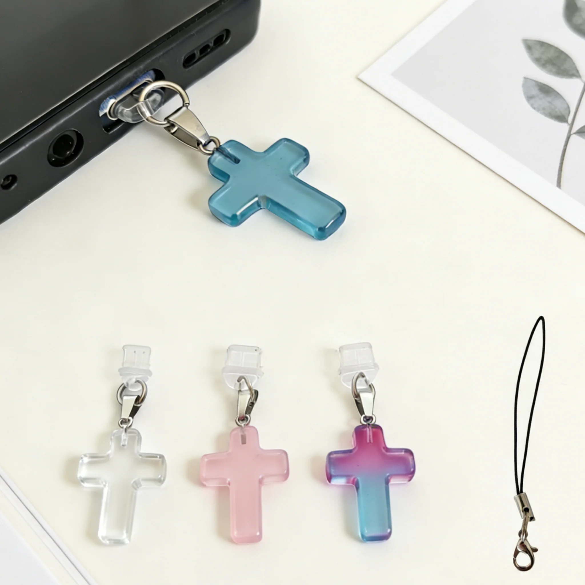 Transparent Cross-Shaped Phone Dust Plug with Lanyard Design, Compatible with Charging Port, Dust-Proof Lanyard Accessory Two-In-One, Suitable for Type-C